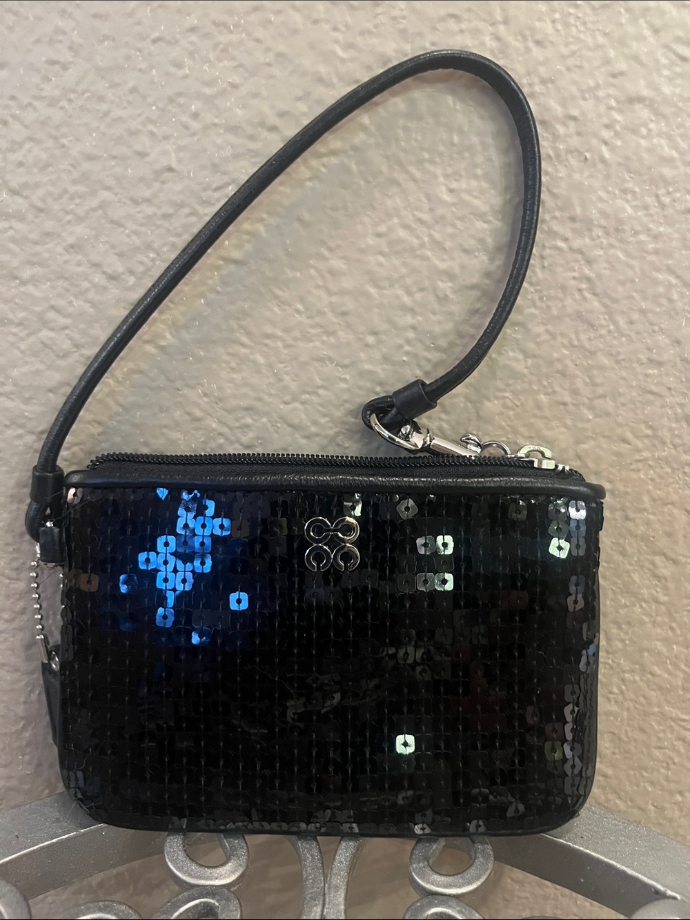 Coach Black Sequin Wristlet Bag - Elegant Evening Accessory